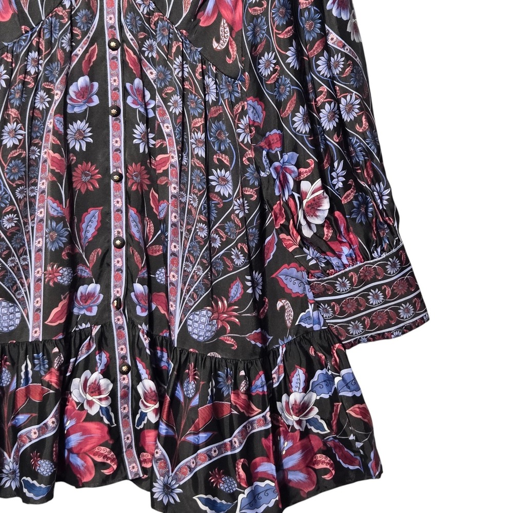 FARM Rio Marcelle Floral Mini Dress XL Black Boho Long Sleeve V Neck NWT - Picture 3 of 16